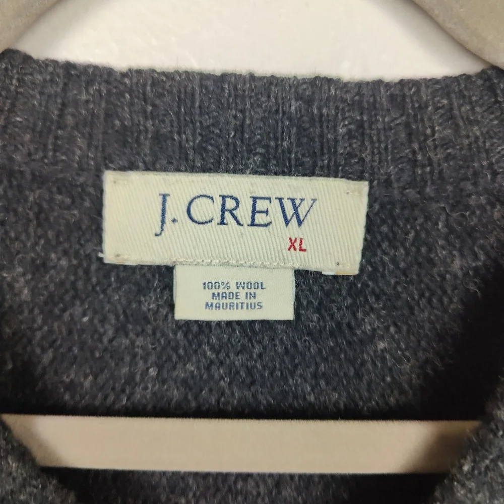 Vintage Y2K J Crew Sweater Mens XL‎ Wool V Neck Dark Gray Preppy Knit Pullover